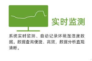 實時監(jiān)測：系統(tǒng)實時監(jiān)測、自動記錄環(huán)境溫濕度數(shù)據(jù)。 數(shù)據(jù)查詢便捷、高效，數(shù)據(jù)分析直觀清晰。